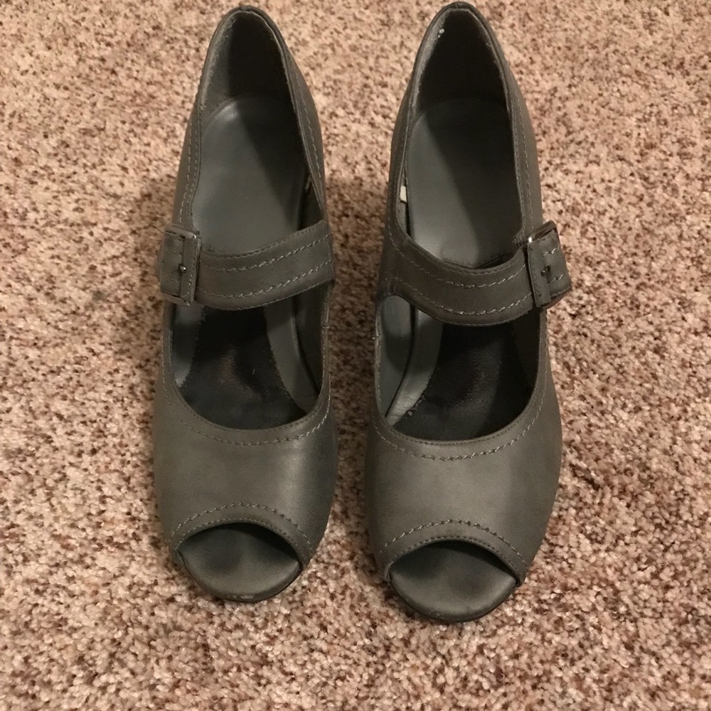 Grey Mary Jane Peep Toe Heels